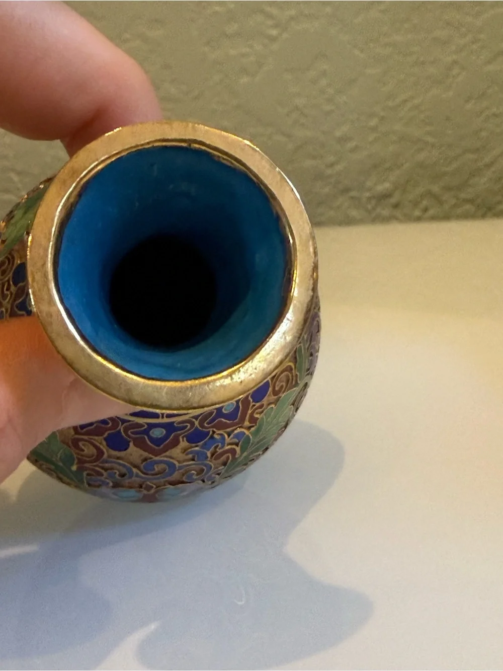 Blue and Gold Cloisonné Floral Accent Vase - Chinese enamel